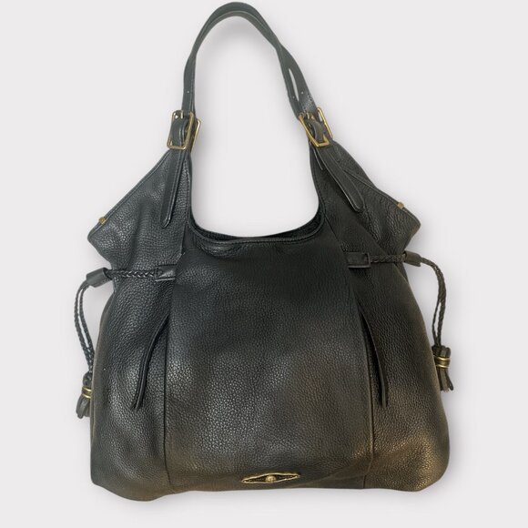 Elliott Lucca Sintra Shoulder Bag Black Pebbled Leather Hobo Zipper Tassels - Picture 3 of 9